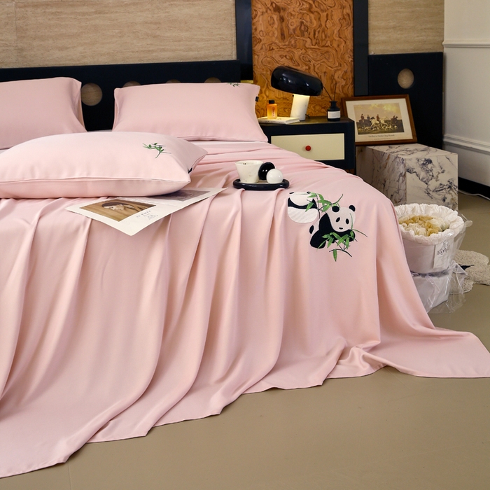 91家纺网 家纺一手货源 找家纺 春皖家纺 2026新款A类竹纤维绣花床单凉席系列-风格1 浅藕粉