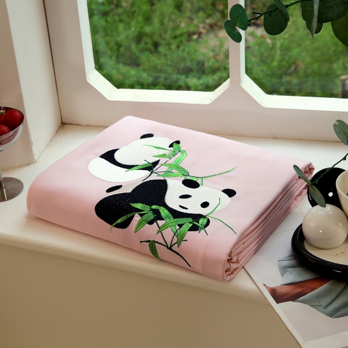 91家纺网 家纺一手货源 找家纺 春皖家纺 2026新款A类竹纤维绣花床单凉席系列-风格1 浅藕粉