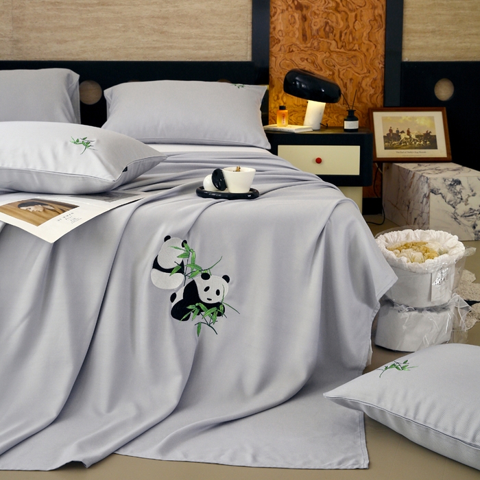 91家纺网 家纺一手货源 找家纺 春皖家纺 2026新款A类竹纤维绣花床单凉席系列-风格1 雅岩灰