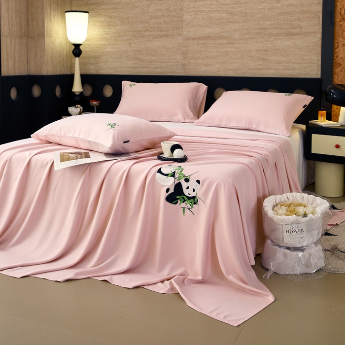 91家纺网 家纺一手货源 找家纺 春皖家纺 2026新款A类竹纤维绣花床单凉席系列-风格1 浅藕粉