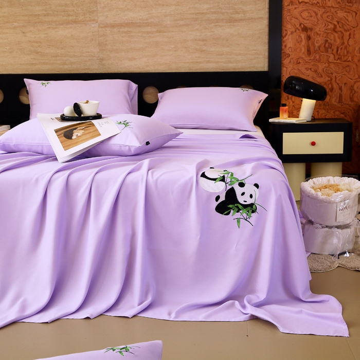 91家纺网 家纺一手货源 找家纺 春皖家纺 2026新款A类竹纤维绣花床单凉席系列-风格1 霞光紫