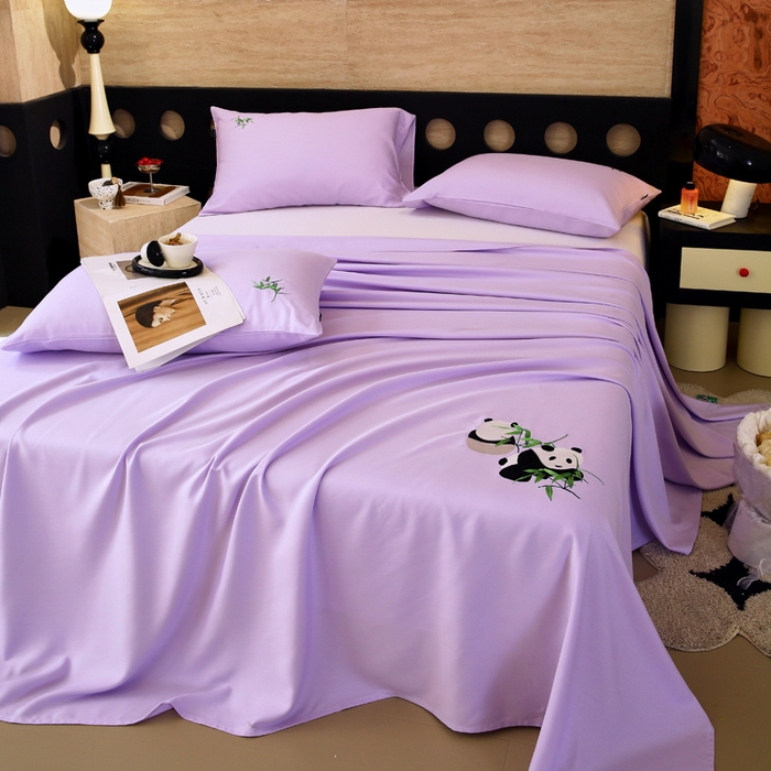 91家纺网 家纺一手货源 找家纺 春皖家纺 2026新款A类竹纤维绣花床单凉席系列-风格1 霞光紫