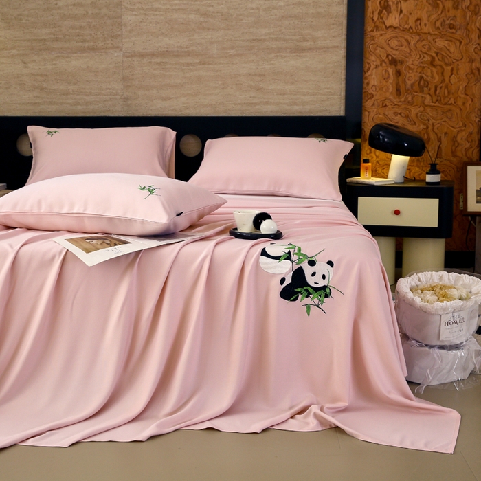 91家纺网 家纺一手货源 找家纺 春皖家纺 2026新款A类竹纤维绣花床单凉席系列-风格1 浅藕粉