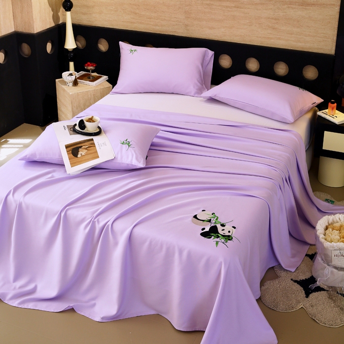 91家纺网 家纺一手货源 找家纺 春皖家纺 2026新款A类竹纤维绣花床单凉席系列-风格1 霞光紫