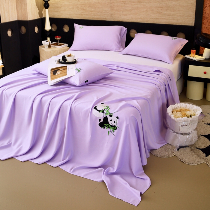 91家纺网 家纺一手货源 找家纺 春皖家纺 2026新款A类竹纤维绣花床单凉席系列-风格1 霞光紫