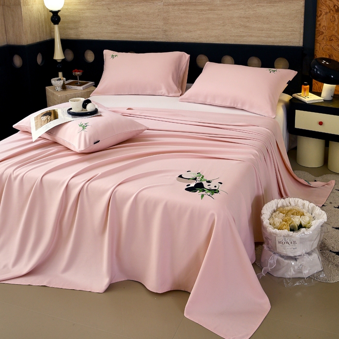 91家纺网 家纺一手货源 找家纺 春皖家纺 2026新款A类竹纤维绣花床单凉席系列-风格1 浅藕粉