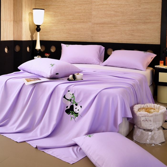 91家纺网 家纺一手货源 找家纺 春皖家纺 2026新款A类竹纤维绣花床单凉席系列-风格1 霞光紫