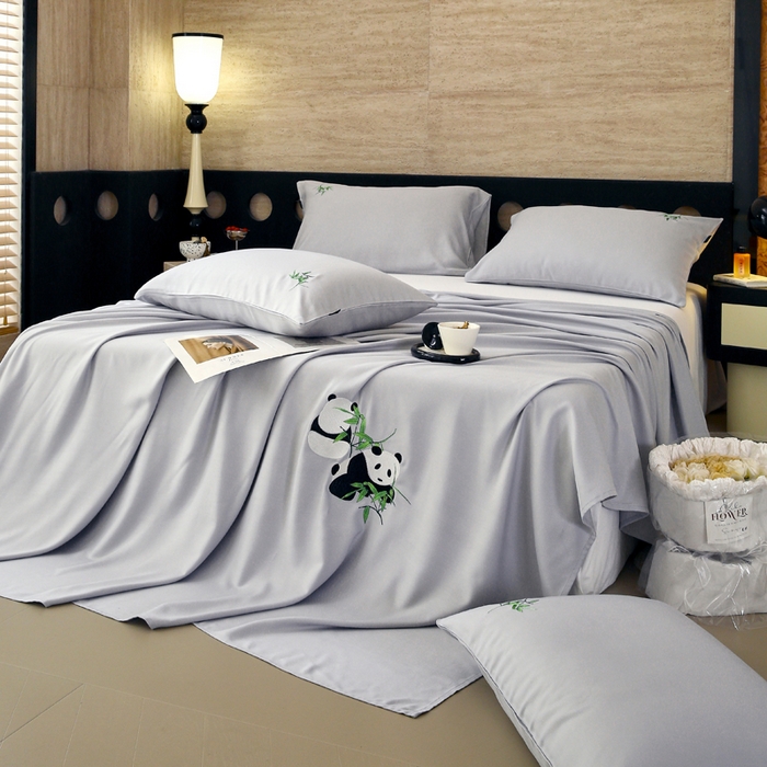 91家纺网 家纺一手货源 找家纺 春皖家纺 2026新款A类竹纤维绣花床单凉席系列-风格1 雅岩灰