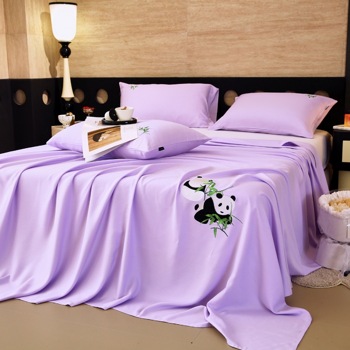 91家纺网 家纺一手货源 找家纺 春皖家纺 2026新款A类竹纤维绣花床单凉席系列-风格1 霞光紫