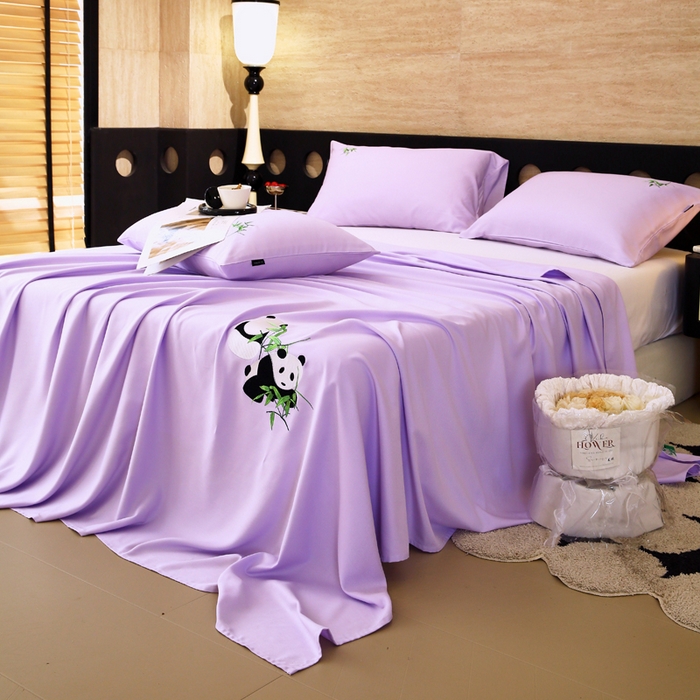 91家纺网 家纺一手货源 找家纺 春皖家纺 2026新款A类竹纤维绣花床单凉席系列-风格1 霞光紫