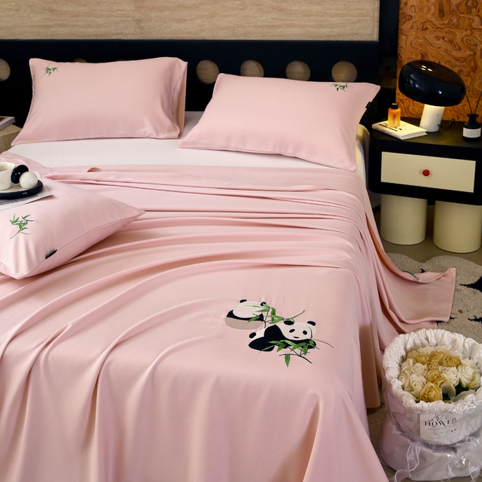 91家纺网 家纺一手货源 找家纺 春皖家纺 2026新款A类竹纤维绣花床单凉席系列-风格1 浅藕粉