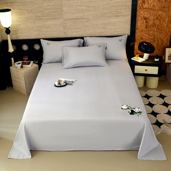 91家纺网 家纺一手货源 找家纺 春皖家纺 2026新款A类竹纤维绣花床单凉席系列-风格1 雅岩灰