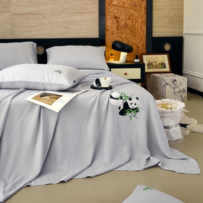 91家纺网 家纺一手货源 找家纺 春皖家纺 2026新款A类竹纤维绣花床单凉席系列-风格1 雅岩灰