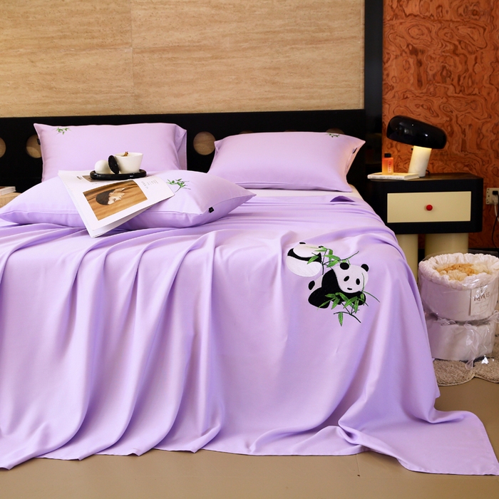 91家纺网 家纺一手货源 找家纺 春皖家纺 2026新款A类竹纤维绣花床单凉席系列-风格1 霞光紫