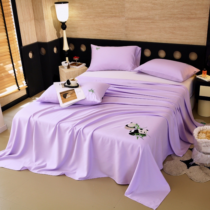 91家纺网 家纺一手货源 找家纺 春皖家纺 2026新款A类竹纤维绣花床单凉席系列-风格1 霞光紫