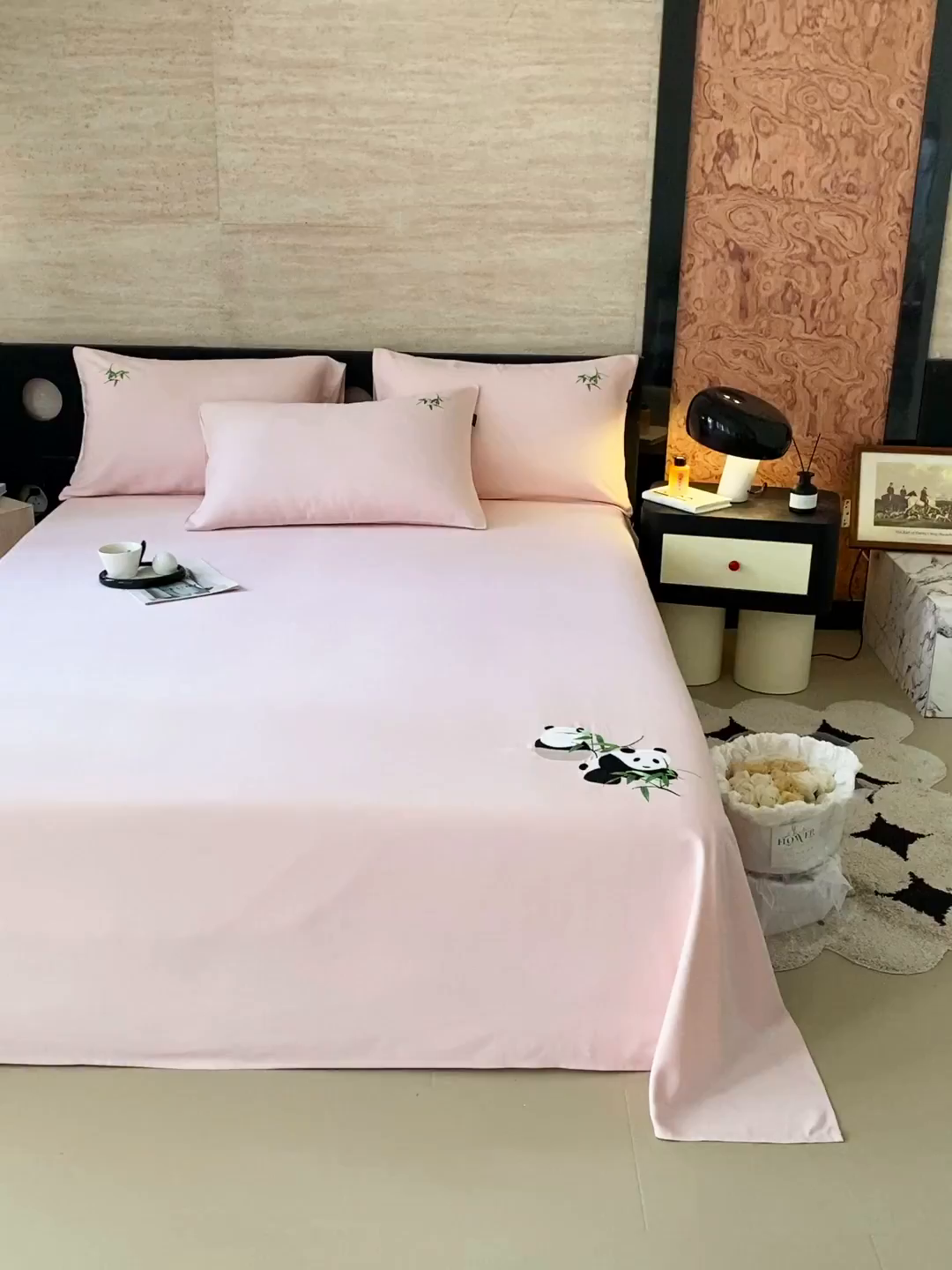 91家纺网 家纺一手货源 找家纺 春皖家纺 2026新款A类竹纤维绣花床单凉席系列-风格1 浅藕粉