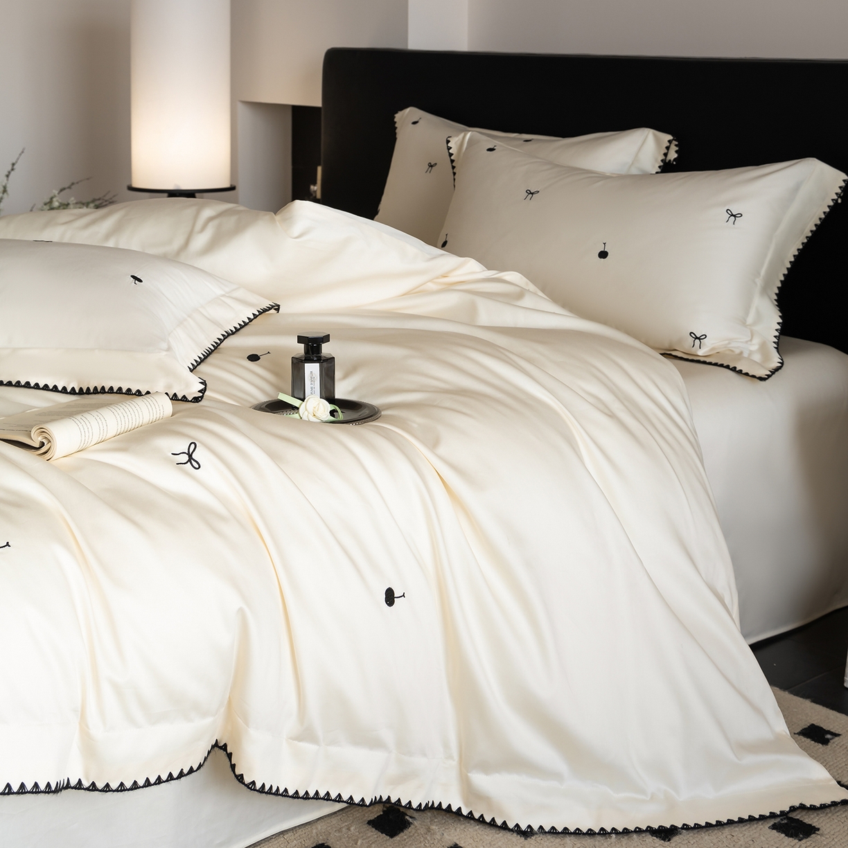 91家纺网 家纺一手货源 找家纺 （总）蓝邻家纺 2026新款全棉50s长绒棉轻奢风贝壳边四件套系列