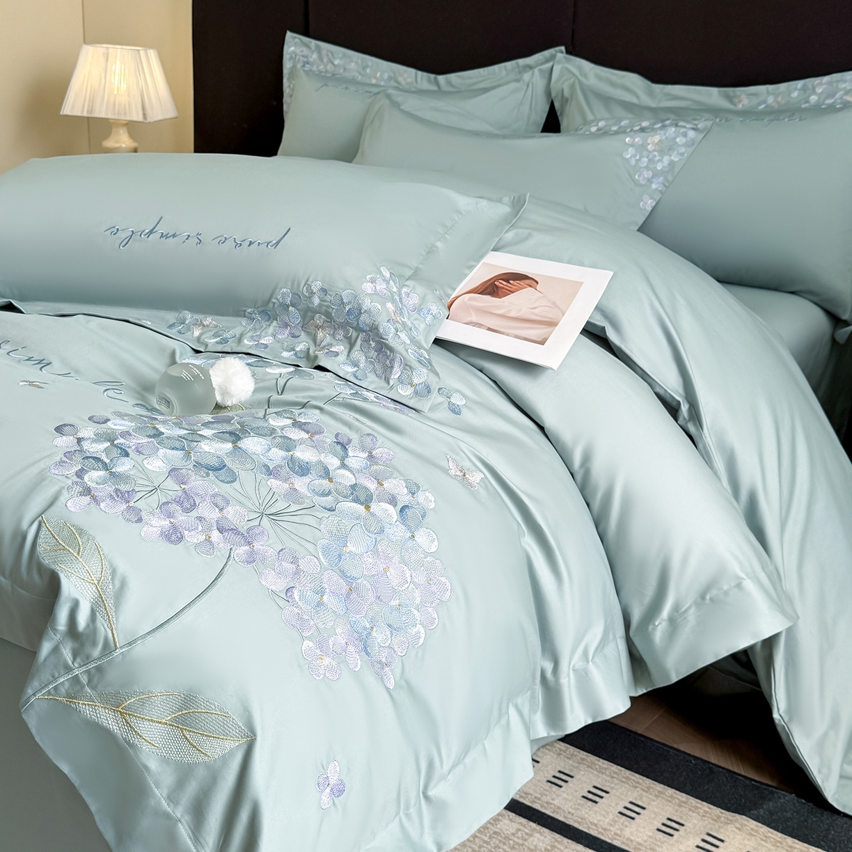 置顶家纺 2026新款亲肤刺绣四件套-薇朵 薇朵-繁星蓝