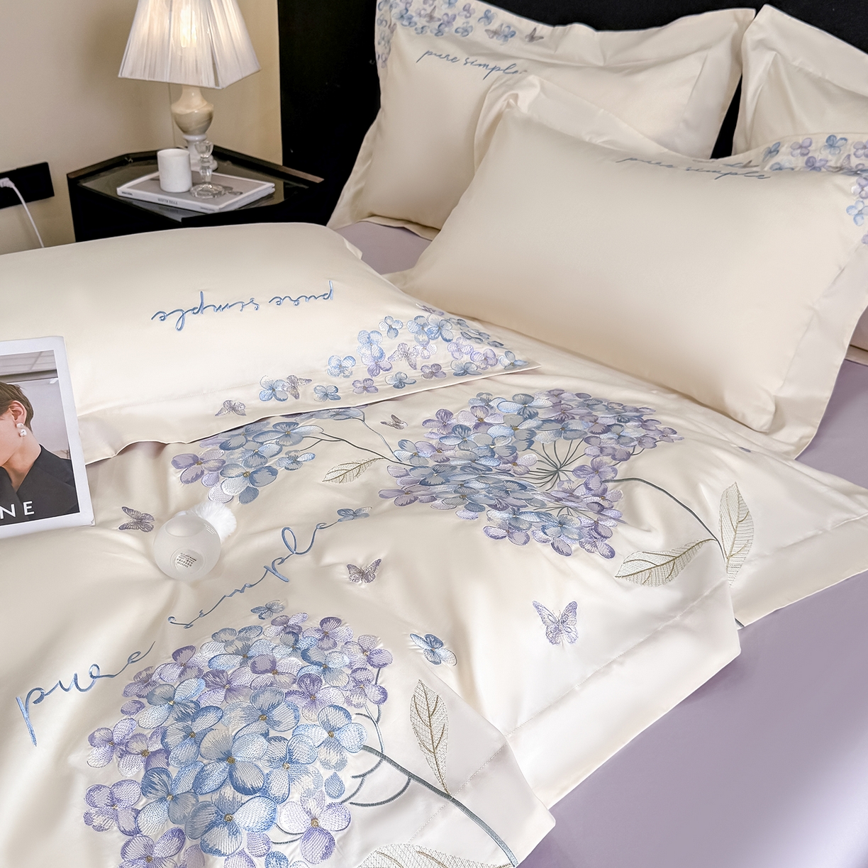 91家纺网 家纺一手货源 找家纺 置顶家纺 2026新款亲肤刺绣四件套-薇朵 薇朵-白+香芋紫