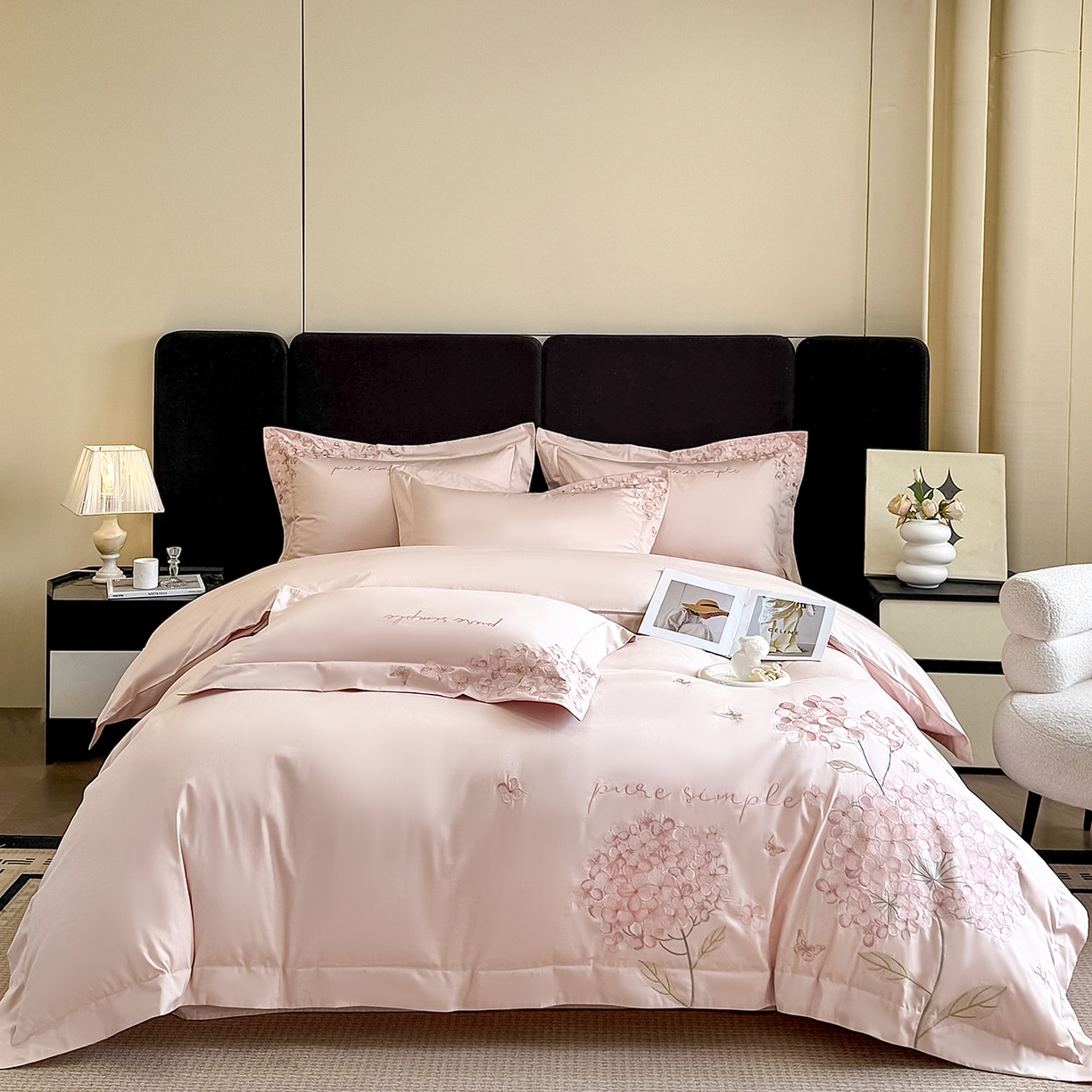 91家纺网 家纺一手货源 找家纺 置顶家纺 2026新款亲肤刺绣四件套-薇朵 薇朵-粉色