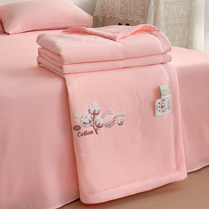 91家纺网 家纺一手货源 找家纺 易展家居 2026新款水洗棉新疆棉花夏被-棉花棉花+熊猫款 棉花-粉色