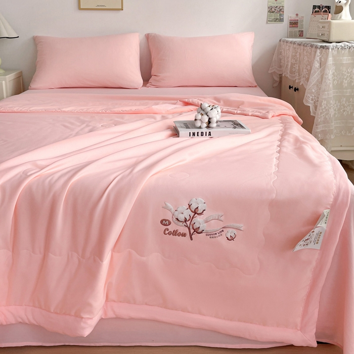 91家纺网 家纺一手货源 找家纺 易展家居 2026新款水洗棉新疆棉花夏被-棉花棉花+熊猫款 棉花-粉色