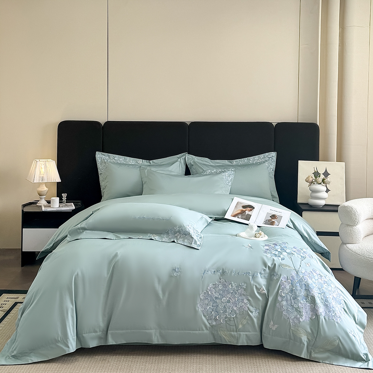 91家纺网 家纺一手货源 找家纺 置顶家纺 2026新款亲肤刺绣四件套-薇朵 薇朵-繁星蓝