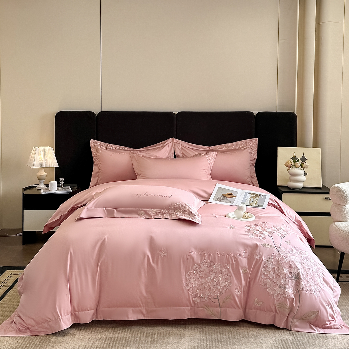 91家纺网 家纺一手货源 找家纺 置顶家纺 2026新款亲肤刺绣四件套-薇朵 薇朵-浅豆沙