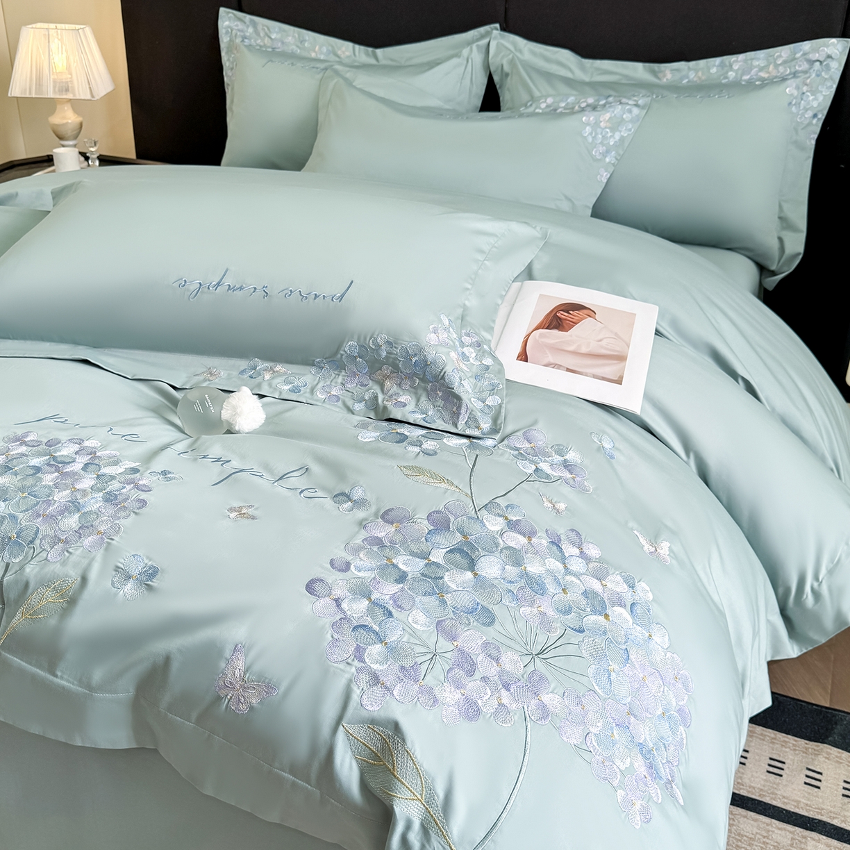 91家纺网 家纺一手货源 找家纺 置顶家纺 2026新款亲肤刺绣四件套-薇朵 薇朵-繁星蓝