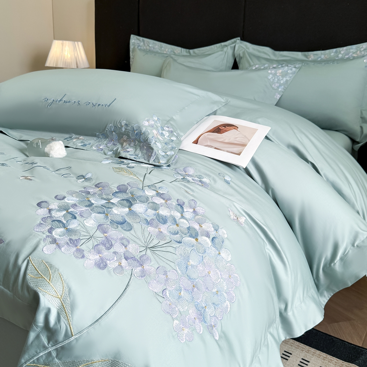 91家纺网 家纺一手货源 找家纺 置顶家纺 2026新款亲肤刺绣四件套-薇朵 薇朵-繁星蓝