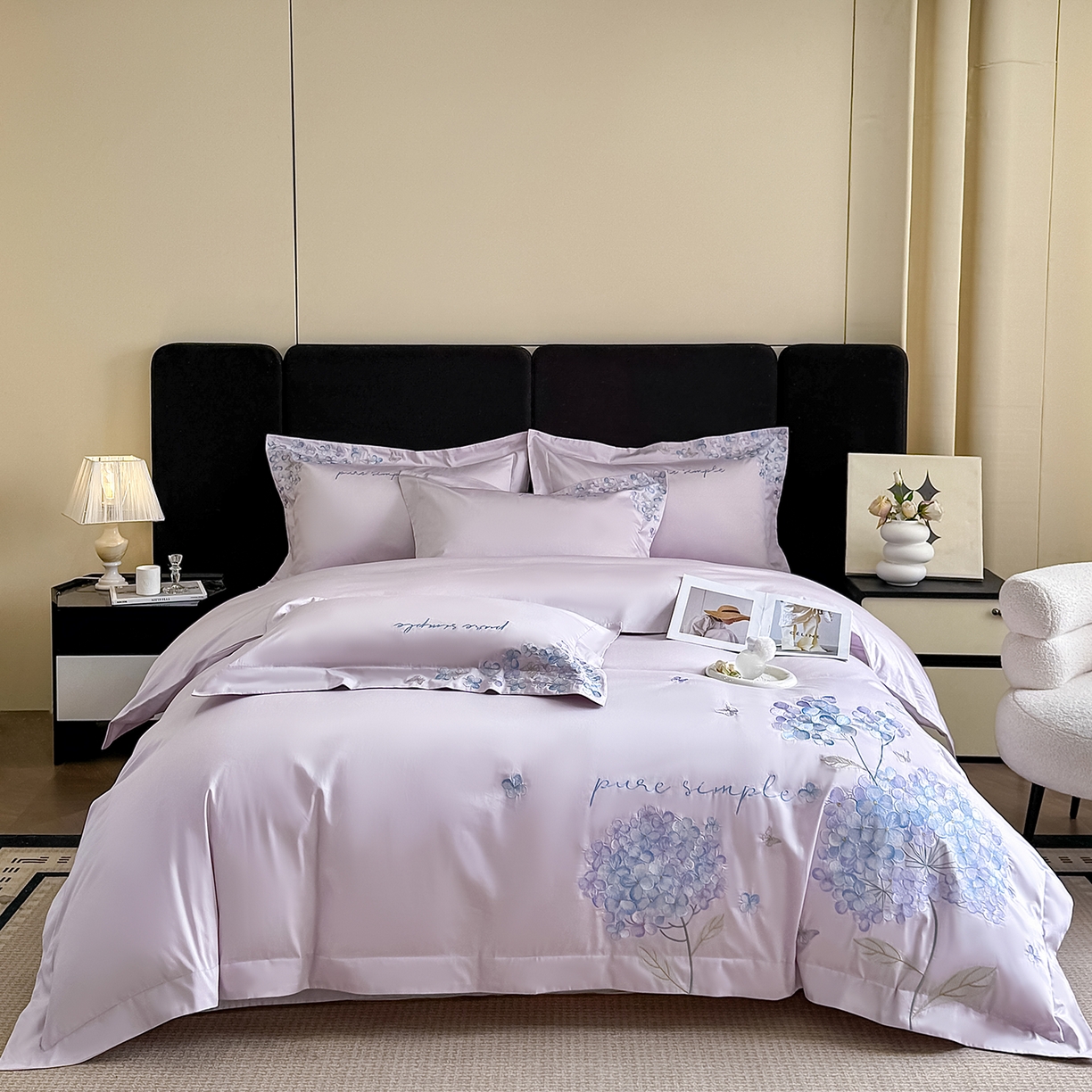 91家纺网 家纺一手货源 找家纺 置顶家纺 2026新款亲肤刺绣四件套-薇朵 薇朵-香芋紫