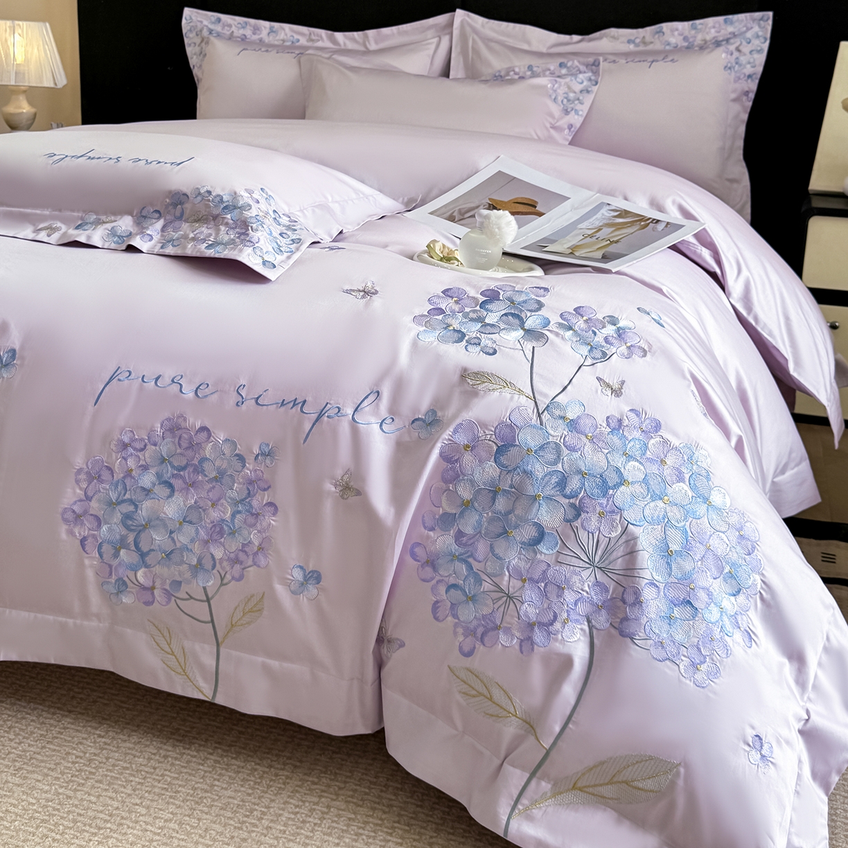 91家纺网 家纺一手货源 找家纺 置顶家纺 2026新款亲肤刺绣四件套-薇朵 薇朵-香芋紫