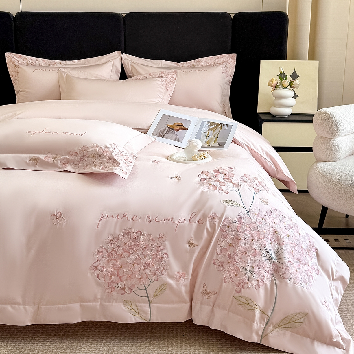 91家纺网 家纺一手货源 找家纺 置顶家纺 2026新款亲肤刺绣四件套-薇朵 薇朵-粉色
