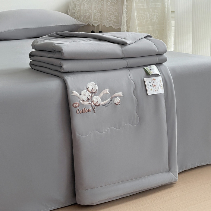 91家纺网 家纺一手货源 找家纺 易展家居 2026新款水洗棉新疆棉花夏被-棉花棉花+熊猫款 棉花-灰色