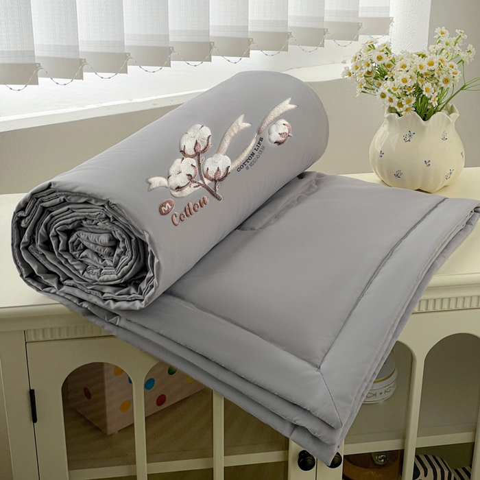 91家纺网 家纺一手货源 找家纺 易展家居 2026新款水洗棉新疆棉花夏被-棉花棉花+熊猫款 棉花-灰色