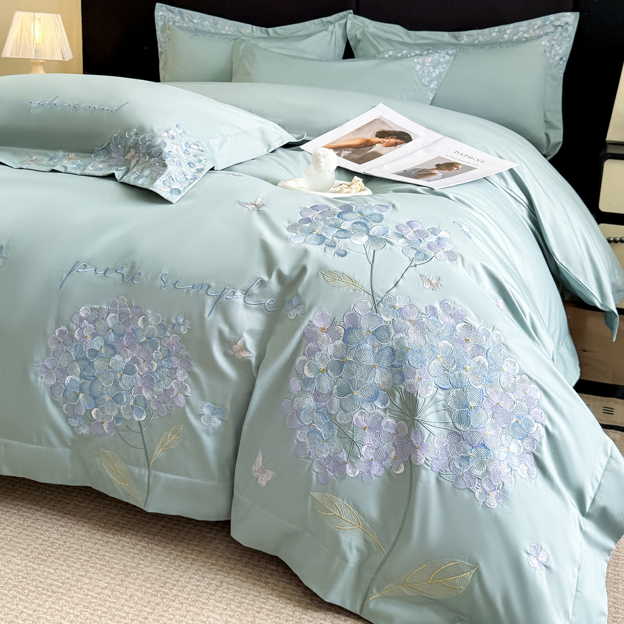 91家纺网 家纺一手货源 找家纺 置顶家纺 2026新款亲肤刺绣四件套-薇朵 薇朵-繁星蓝