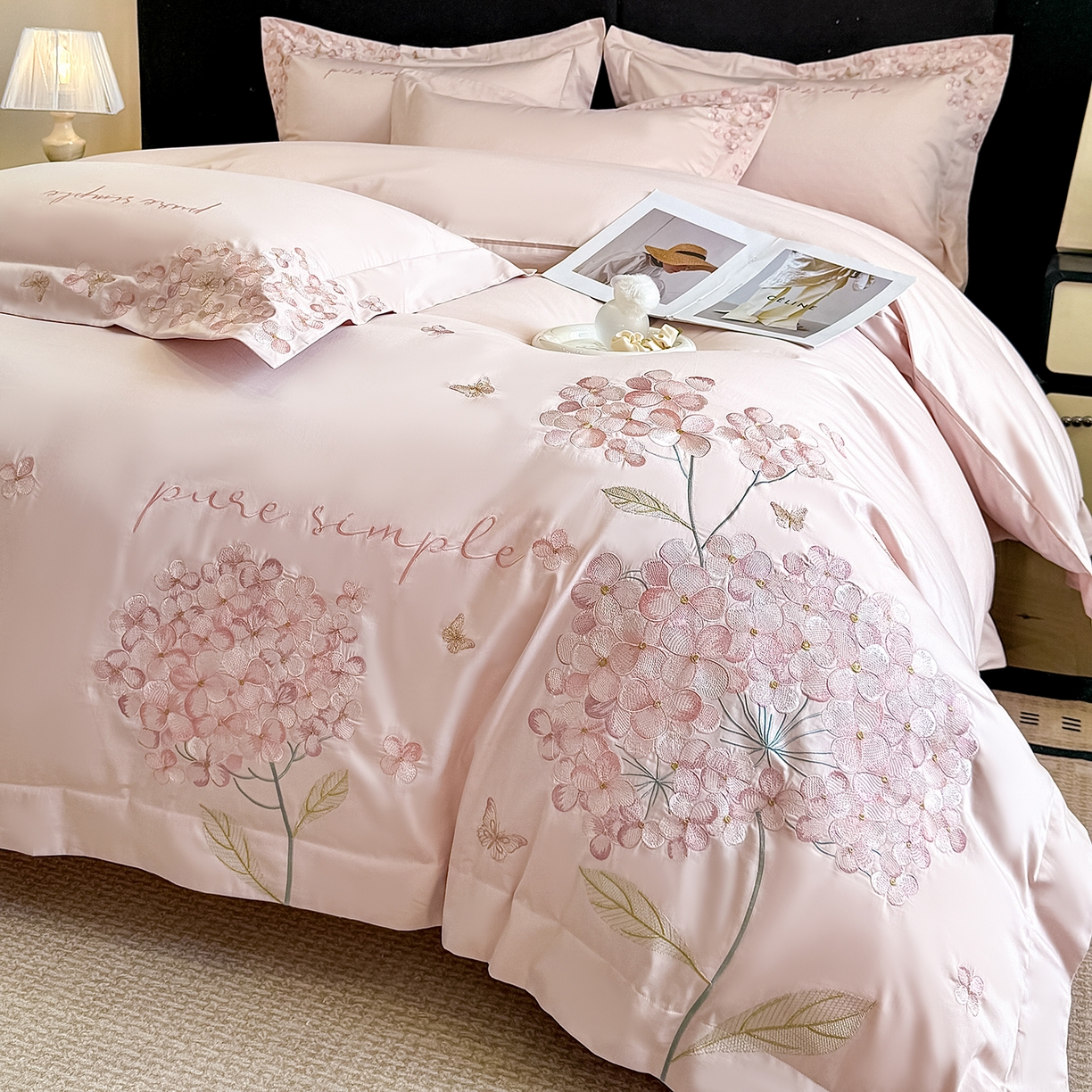 91家纺网 家纺一手货源 找家纺 置顶家纺 2026新款亲肤刺绣四件套-薇朵 薇朵-粉色