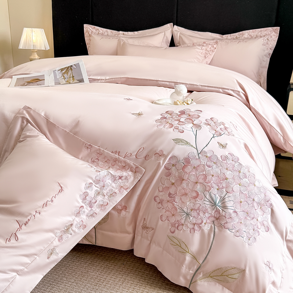 91家纺网 家纺一手货源 找家纺 置顶家纺 2026新款亲肤刺绣四件套-薇朵 薇朵-粉色