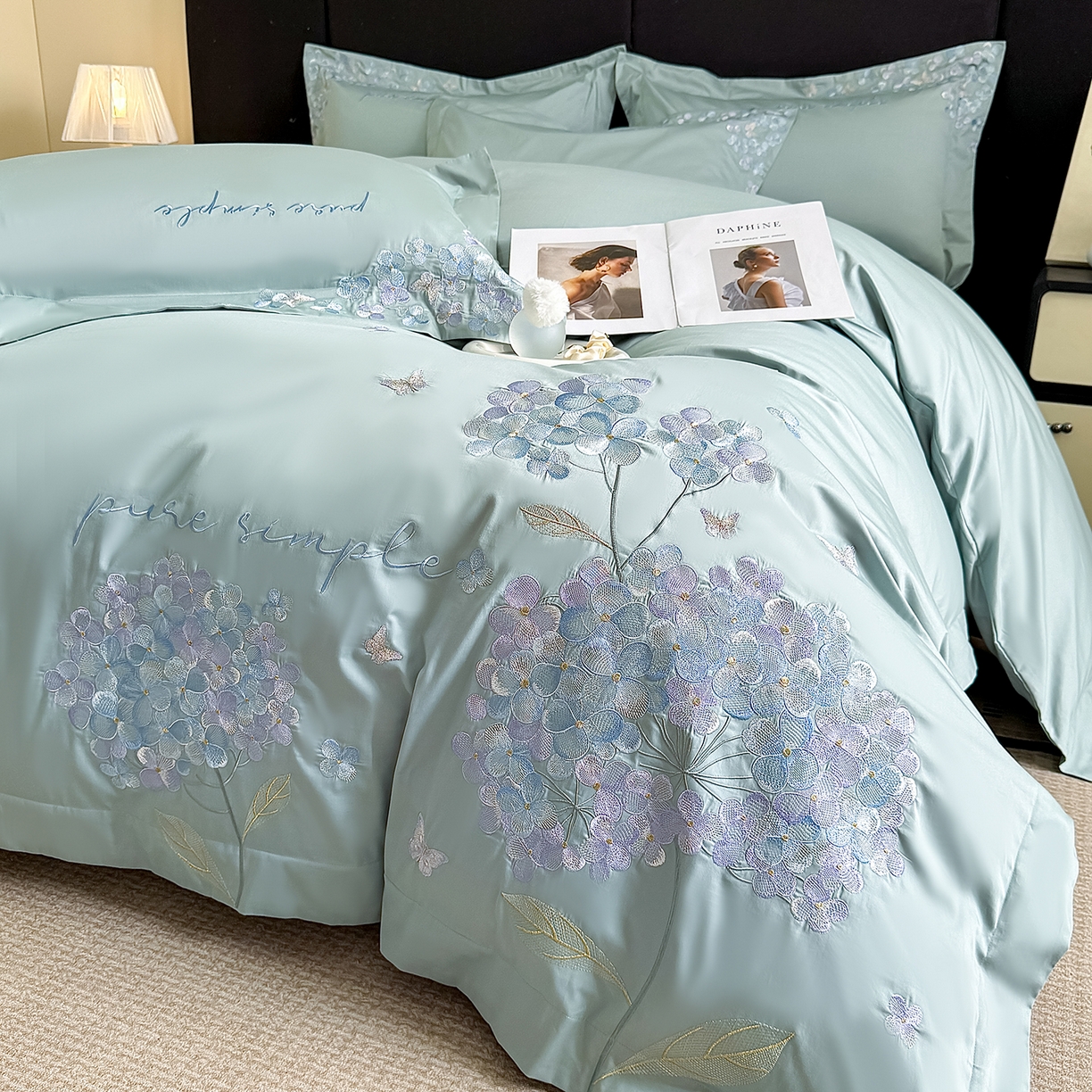 91家纺网 家纺一手货源 找家纺 置顶家纺 2026新款亲肤刺绣四件套-薇朵 薇朵-繁星蓝