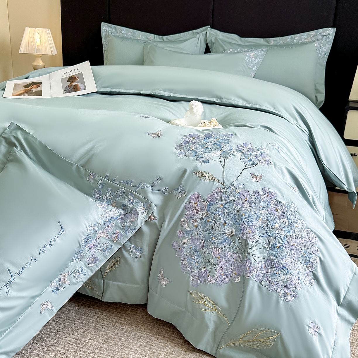 91家纺网 家纺一手货源 找家纺 置顶家纺 2026新款亲肤刺绣四件套-薇朵 薇朵-繁星蓝