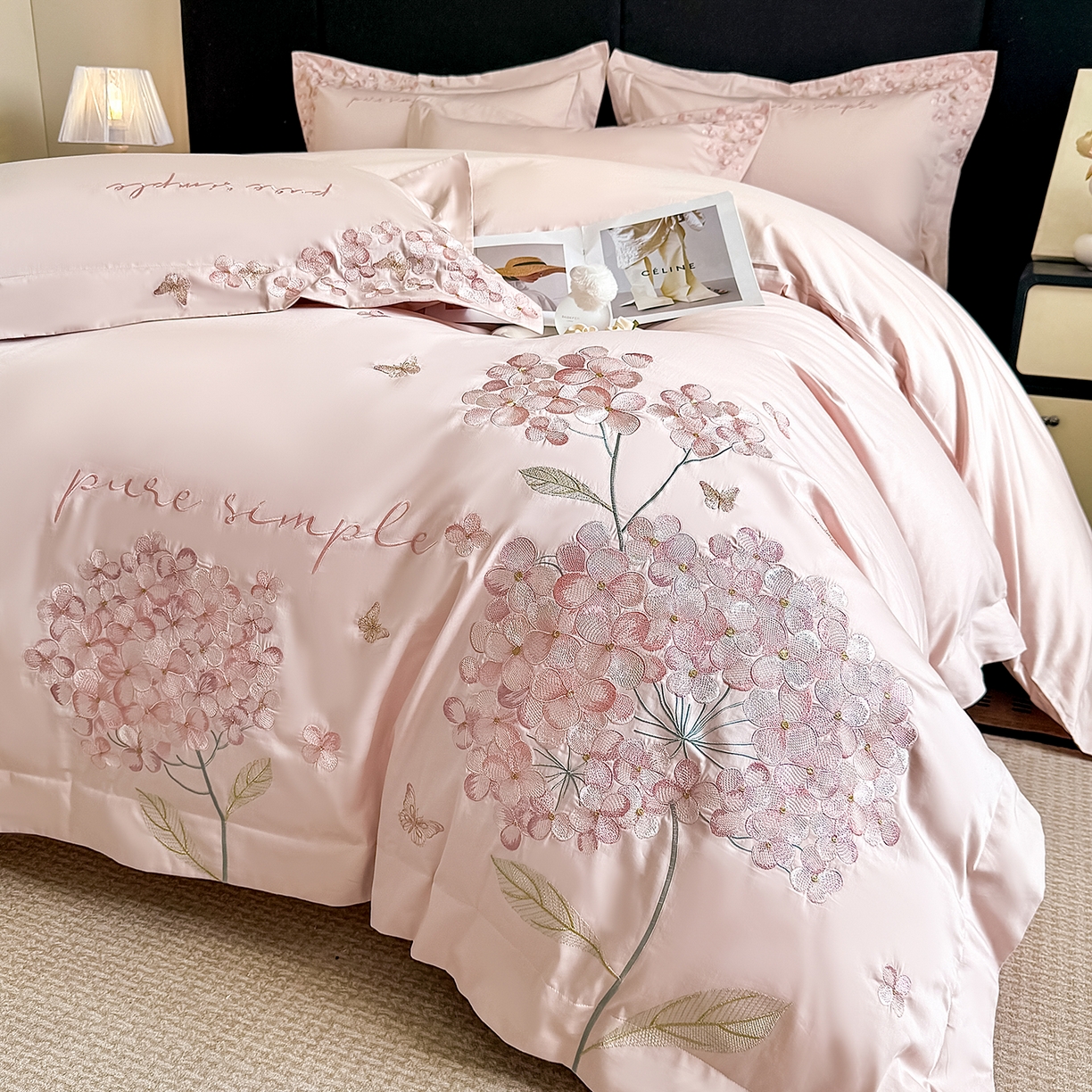 91家纺网 家纺一手货源 找家纺 置顶家纺 2026新款亲肤刺绣四件套-薇朵 薇朵-粉色