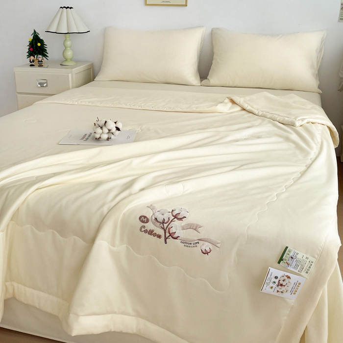 91家纺网 家纺一手货源 找家纺 易展家居 2026新款水洗棉新疆棉花夏被-棉花棉花+熊猫款 棉花-浅黄