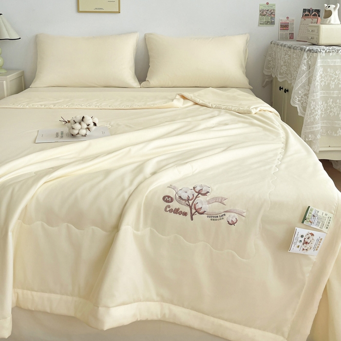 91家纺网 家纺一手货源 找家纺 易展家居 2026新款水洗棉新疆棉花夏被-棉花棉花+熊猫款 棉花-浅黄