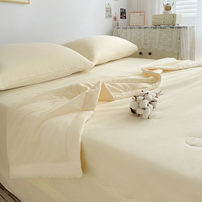 91家纺网 家纺一手货源 找家纺 易展家居 2026新款水洗棉新疆棉花夏被-棉花棉花+熊猫款 棉花-浅黄