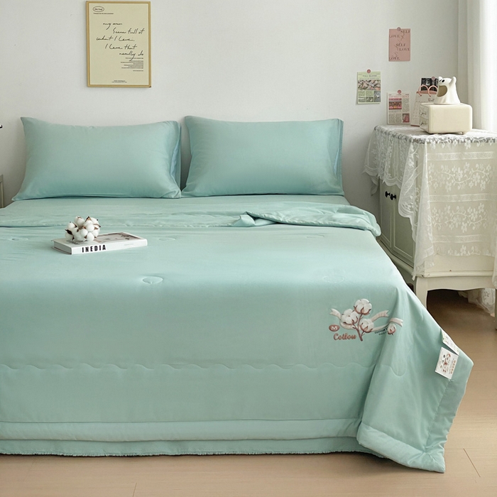 91家纺网 家纺一手货源 找家纺 易展家居 2026新款水洗棉新疆棉花夏被-棉花棉花+熊猫款 棉花-青色