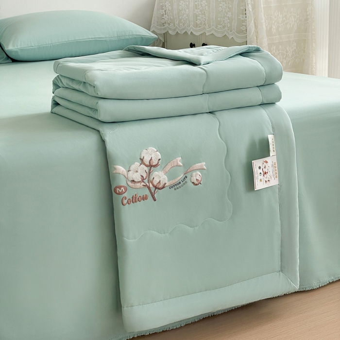 91家纺网 家纺一手货源 找家纺 易展家居 2026新款水洗棉新疆棉花夏被-棉花棉花+熊猫款 棉花-青色