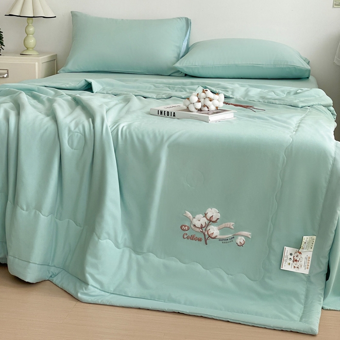 91家纺网 家纺一手货源 找家纺 易展家居 2026新款水洗棉新疆棉花夏被-棉花棉花+熊猫款 棉花-青色