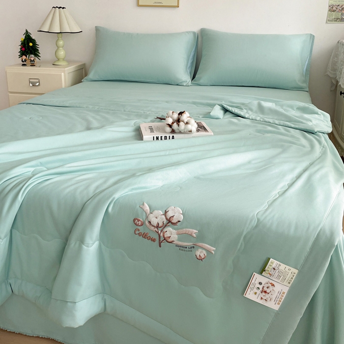 91家纺网 家纺一手货源 找家纺 易展家居 2026新款水洗棉新疆棉花夏被-棉花棉花+熊猫款 棉花-青色