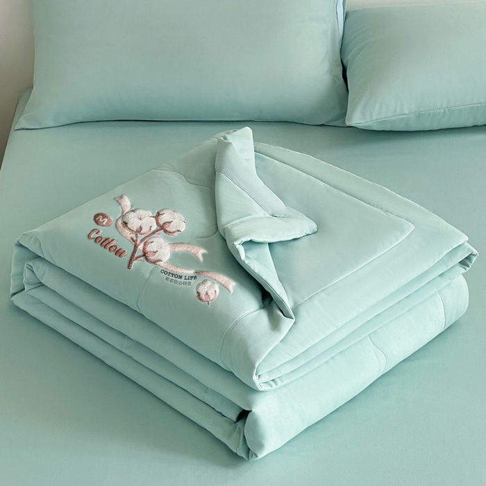 91家纺网 家纺一手货源 找家纺 易展家居 2026新款水洗棉新疆棉花夏被-棉花棉花+熊猫款 棉花-青色