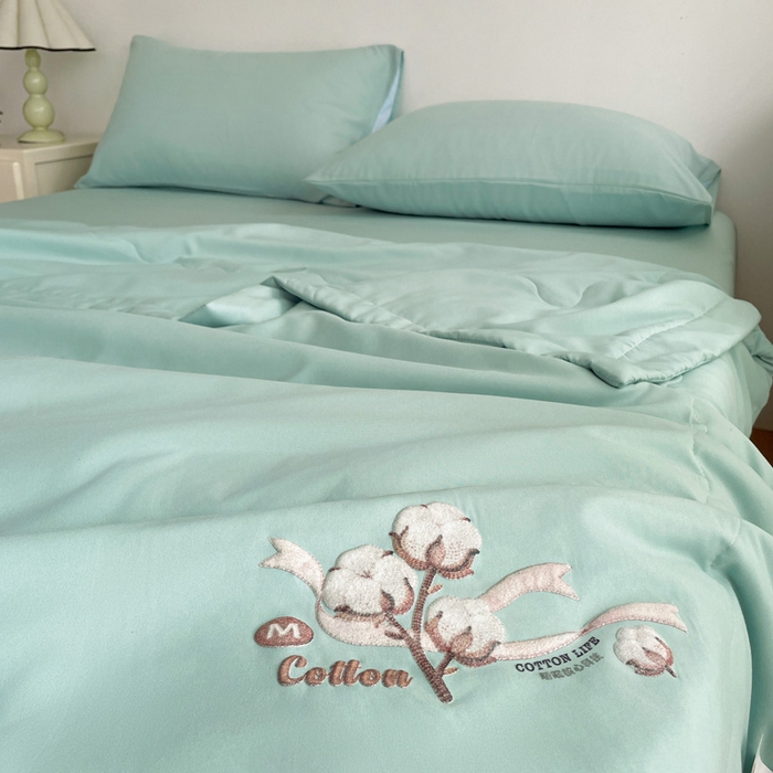 91家纺网 家纺一手货源 找家纺 易展家居 2026新款水洗棉新疆棉花夏被-棉花棉花+熊猫款 棉花-青色